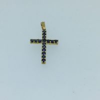 NP739 9CT YG CLAW SET DARK SAPHIRE CROSS