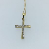 SN4444 18CT YG FINE CURB CHAIN CZ CROSS 2.54G