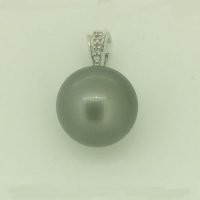 G22987-FP2053 18CT WG DIAMOND BAIL WITH A ROUNDTAHITIAN PEARL PENDANT