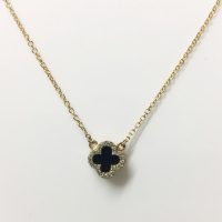 FN1068 9CT YG CZ ONYX CLOVER CHAIN 2.36G
