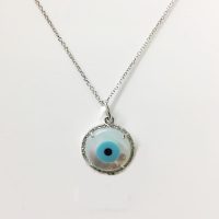 FP2988 14CT WG MOP EVIL EYE WITH CZ CLUSTER PENDANT TDW=11P
