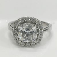ERG012 SILVER CUSHION CUT IN A CZ HALO CZ RING